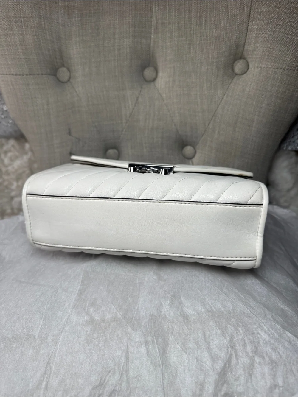 Michael Kors White Quilted Chain Shoulder Bag with Silver Hardware